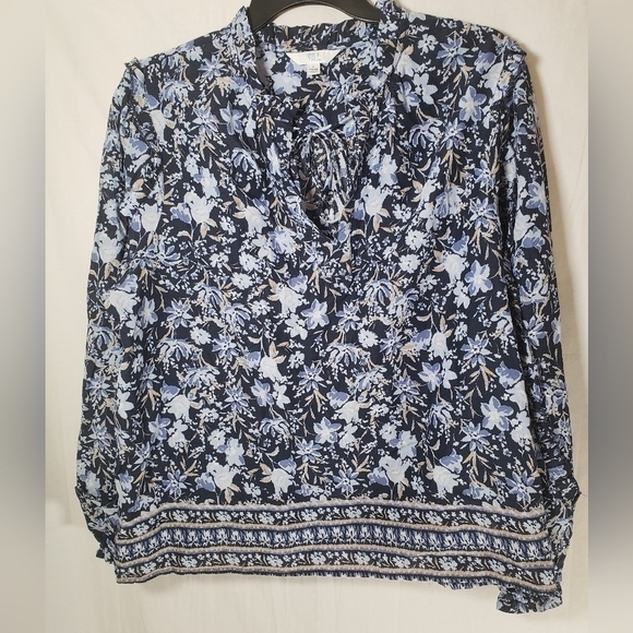 Time And Tru Blue Floral Boho Peasant Shirt Sz L - Picture 2 of 10